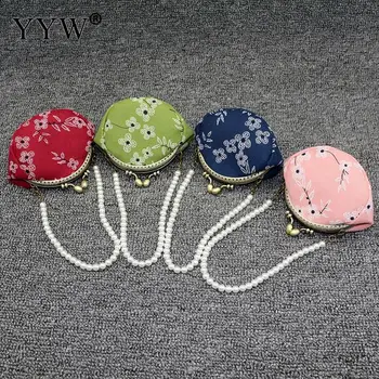 

Canvas Printed Coin Purse Wallets Women Mini Pearl Chain Clutch Bag Small Totes Party Wedding Evening Bags 2018 Girl Cute Bags