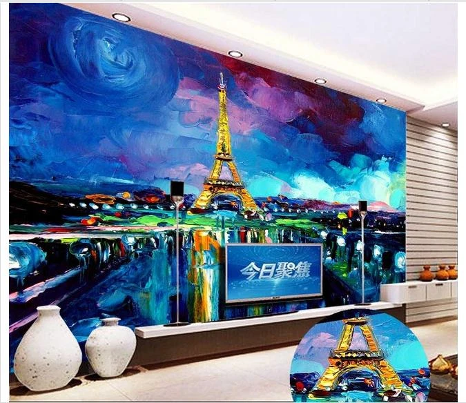 カスタマイズされた3dの壁紙3d壁の壁画夜景パリ手塗装テレビ設定wal美容壁画壁紙ルーム Wallpaper For Bedroom Walls Wallpaper Darkwallpaper Dog Aliexpress