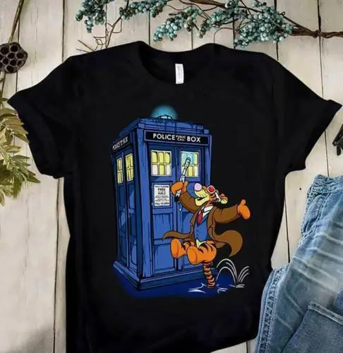 

Doctor Tigger Mash Up Doctor Who Tshirt Black Cotton Men Made In Usa