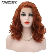 JOY& BEAUTY 14 дюймов Короткие вьющиеся термостойкие волосы оранжевые ручная вязка Повседневный макияж Синтетический парик на кружеве для женщин вечерние парики