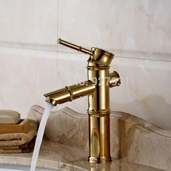Designer Single Handle Bamboo Style Bathroom Faucets Deck Mounted Hot