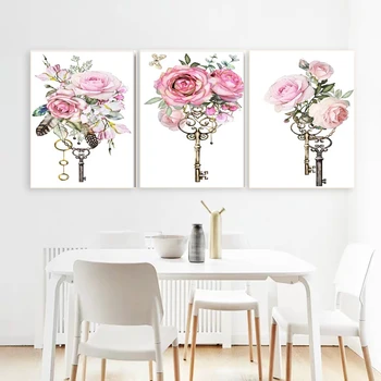 

Flowers Wall Art Canvas Painting Floral Key Pictures For Home Design 3 Pcs Scandinavian Posters Living Room Kitchen Decoration