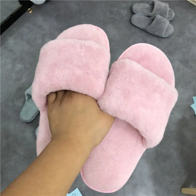 

New female natural sheep fur slippers fur plush integrated home dragged outside