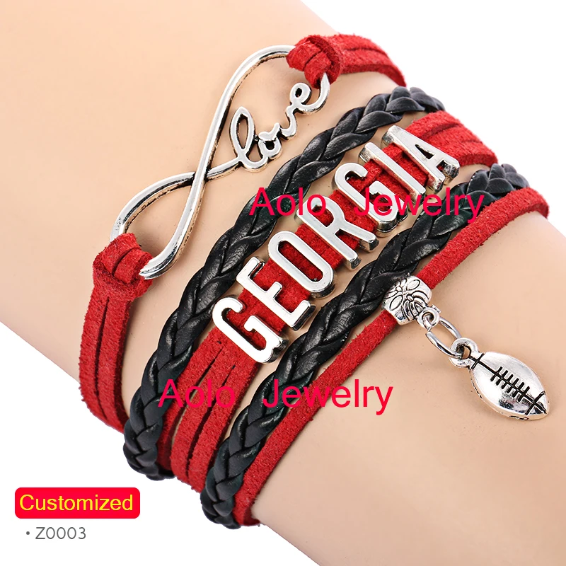 

GEORGIA Football Infinity Bracelet Red/Black Make Your Own Design Free Shipping
