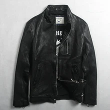 Avrex Мужская Модная приталенная куртка из натуральной кожи с передним карманом черная вымытая овчина настоящая кожаная мужская куртка