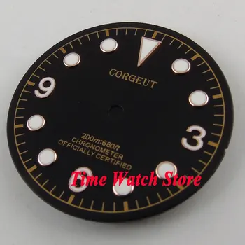 

Corgeut 30.4mm black dial luminous rose golden marks Watch Dial fit ETA 2824 2836 MIYOTA 8215 821A Automatic Movement D53