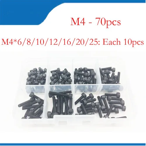 

70pcs/Set M4 screws m4 bolts carbon Steel round Head Hex Socket Screw Bolt Assortment Kit free shipping
