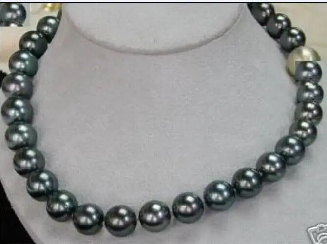 

19" HUGE 18"10-11MM NATURAL TAHITIAN GENUINE BLACK GREYISH GREEN PEARL NECKLACE (0926)