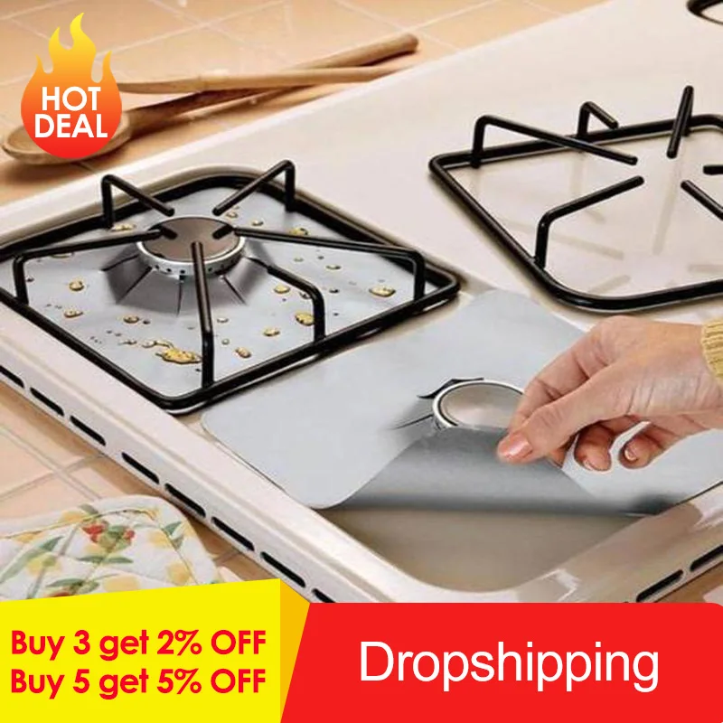 

4pcs/lot Reusable Stove Protector Cover Liner Aluminum Foil Dishwasher Safe Protective Foil Stove Burner Kitchen Cooking Mat