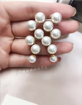 

New grape shape multiple pearls exaggerated long Korean temperament personality eardrop earrings