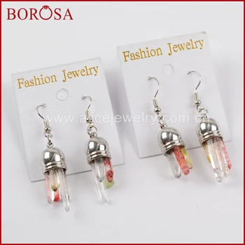 

BOROSA 10Pairs Fashion Natural Quartz Charm Earrings Tiny Druzy Crystal Quartz Silver Earrings Women Drop Earrings Jewelry WX818