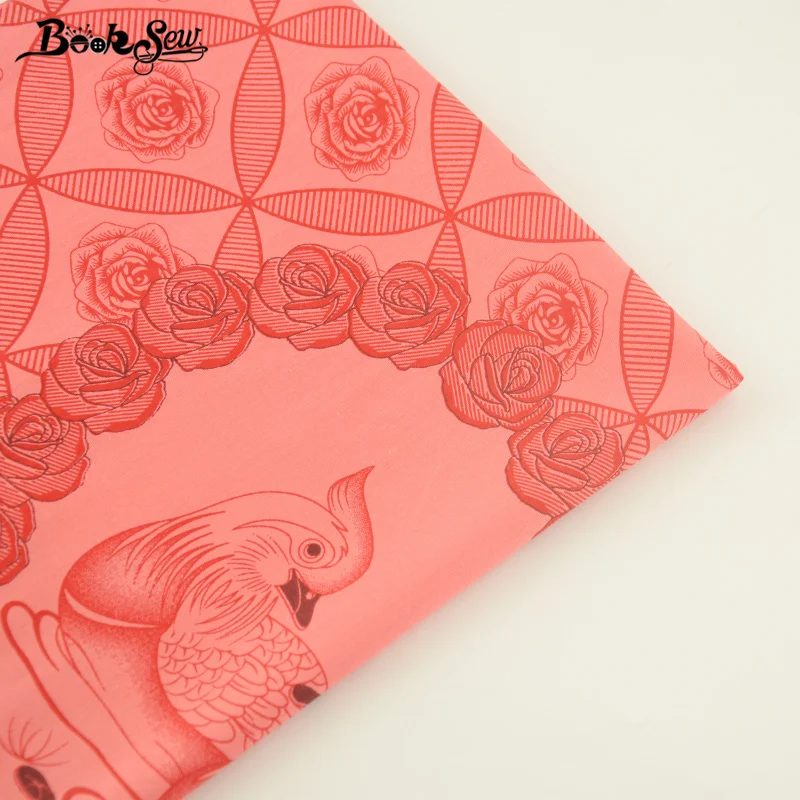 Booksew Red Cotton Twill Fabric Fat Quarter Home Textile Mandarin Duck And Flower Design Sewing Patchwork Bedding Wedding|fat quarters|cotton twill