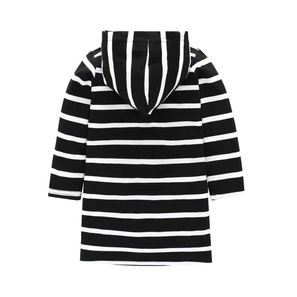 Toddler Baby Girls Full  Striped Hooded O-Neck Casual Newest Fashion Party Pageant Cotton Spring Autumn Dress Princess dress