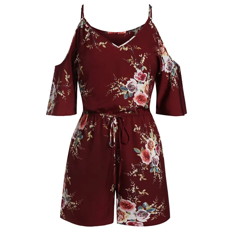  Womens Plus Size Bohemian Floral Casual Playsuits New 2019 Fashion Sexy Cold Shoulder Jumpsuit Bodysuit V-Neck Romper #E11 (23)