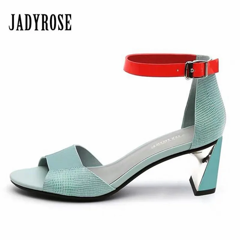 

Jady Rose Genuine Leather Women Sandals Ankle Strap 6CM High Heels Ladies Summer Gladiator Sandal Peep Toe Sandalias Mujer