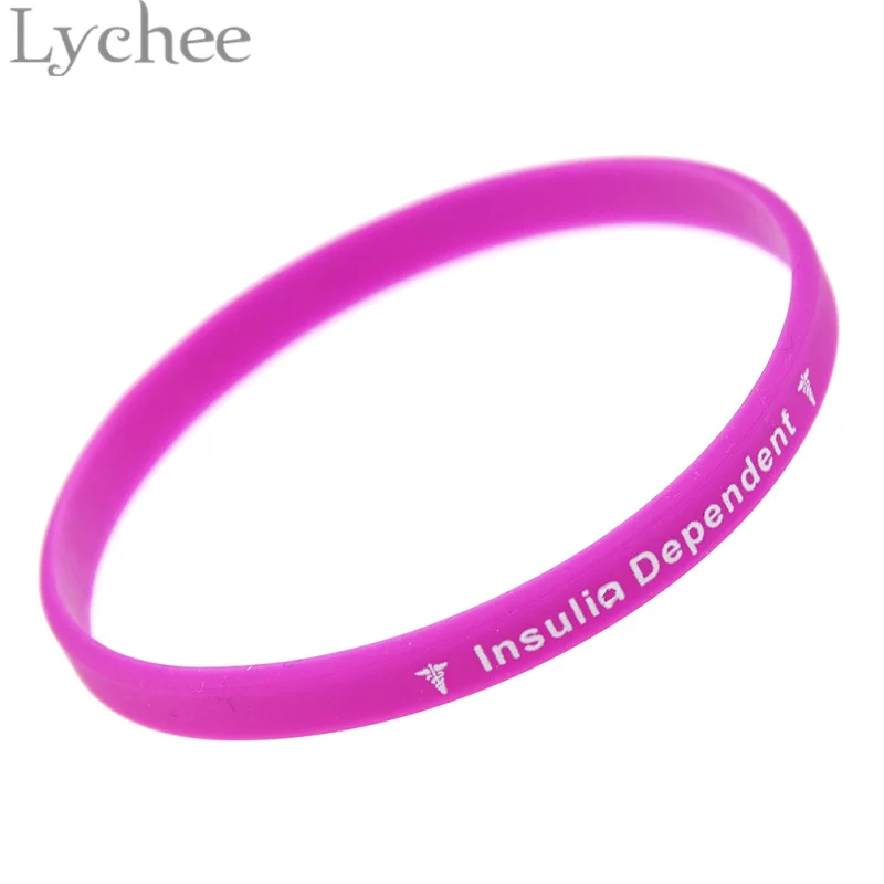 Lychee, медицинский силиконовый браслет, с надписью, тип 1, диабет, инсулин, зависимый, резиновый браслет, ювелирные изделия для мужчин и женщин - Окраска металла: Purple