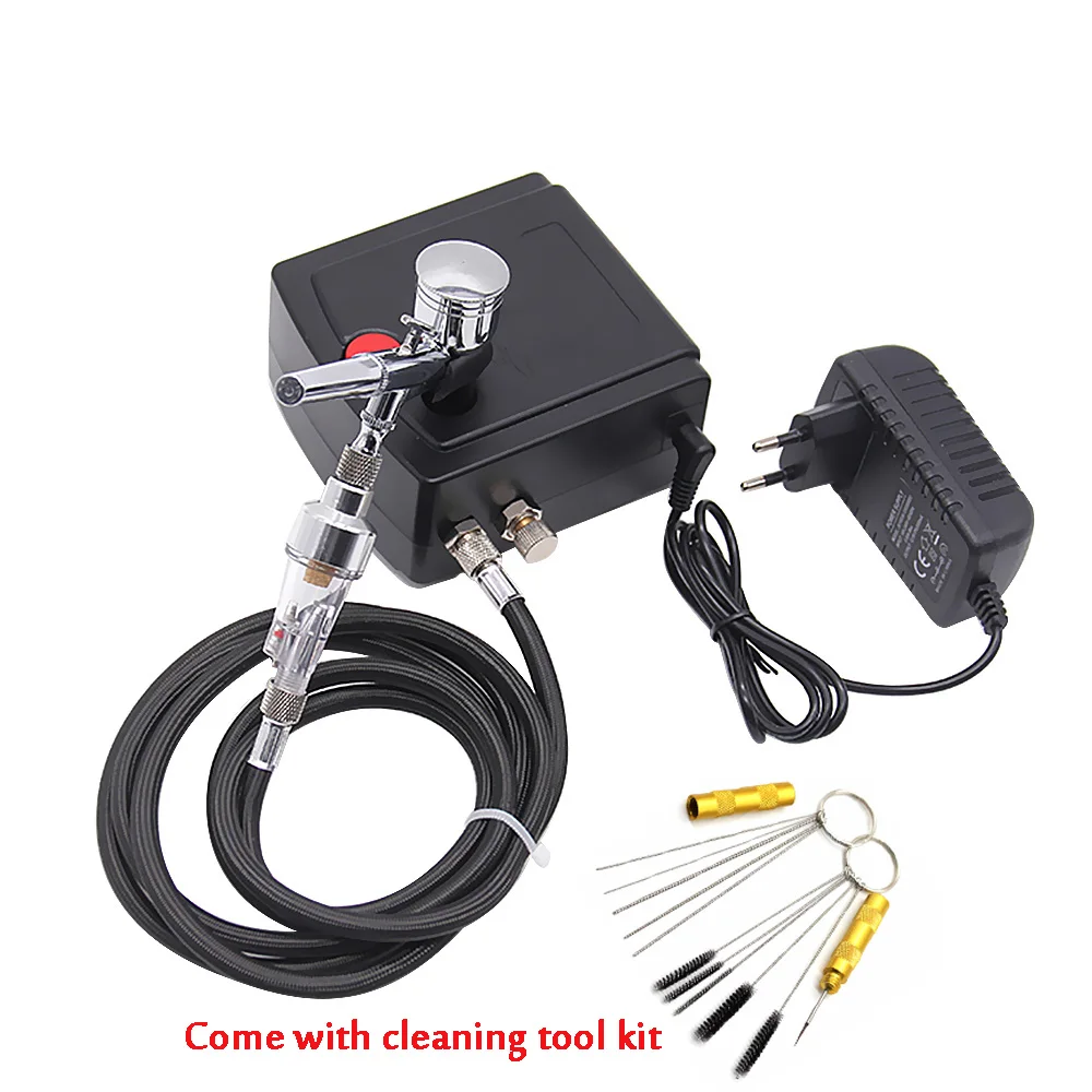 Goedkoop Met cleaning tool kit Dual Action Airbrush met Compressor Verf Spuitpistool Voor Nail Art Tattoo mini air brush Compressor cake