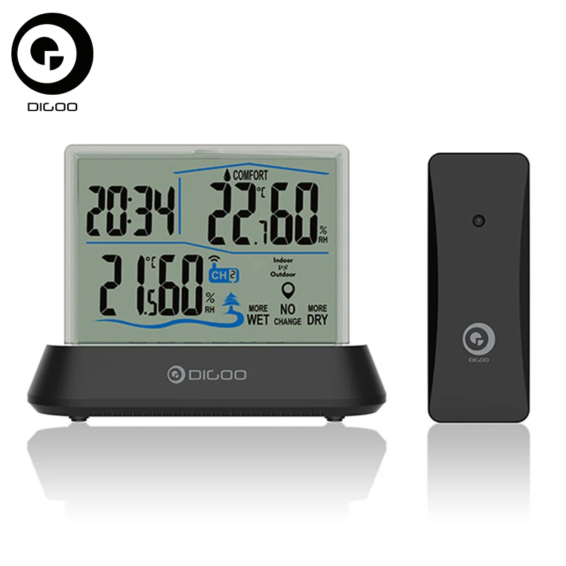 

Digoo DG-TH1001 Hygrometer Thermometer Wireless Transparent Screen In&Outdoor Hygrometer Thermometer Indicator Sensor Clock