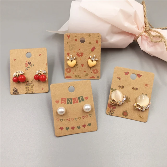 Various Paper Cardboard for Stud Earrings Displays Cards Handmade Kraft  Paper Card Fashion Jewelry Packaging Cards 50Sets - AliExpress