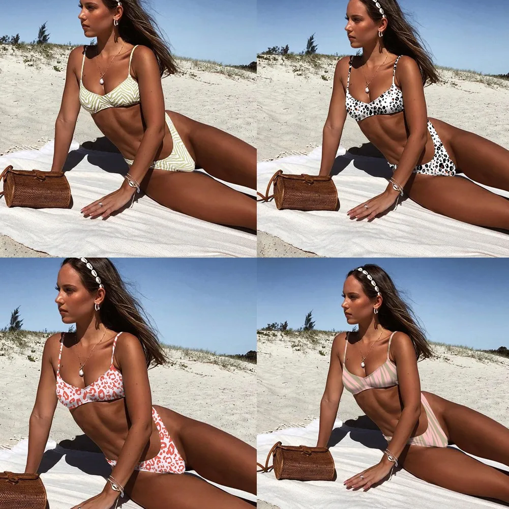 

2019 Sexy Bikini Set Women Swimsuit Leopard Print Bikini Backless Swimwear Low Waist Bathing Suit Female Biquini