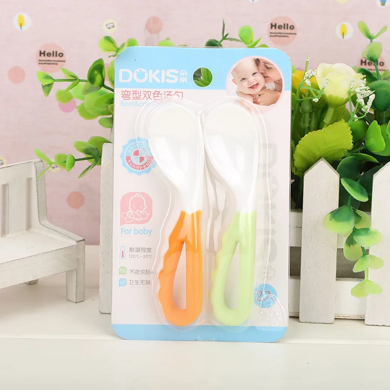 

2Pcs Baby Pacifier Feeding Spoon fork Solid Supplies Curved Handle Easy-To-Hold Children Tableware Baby Eating Training set