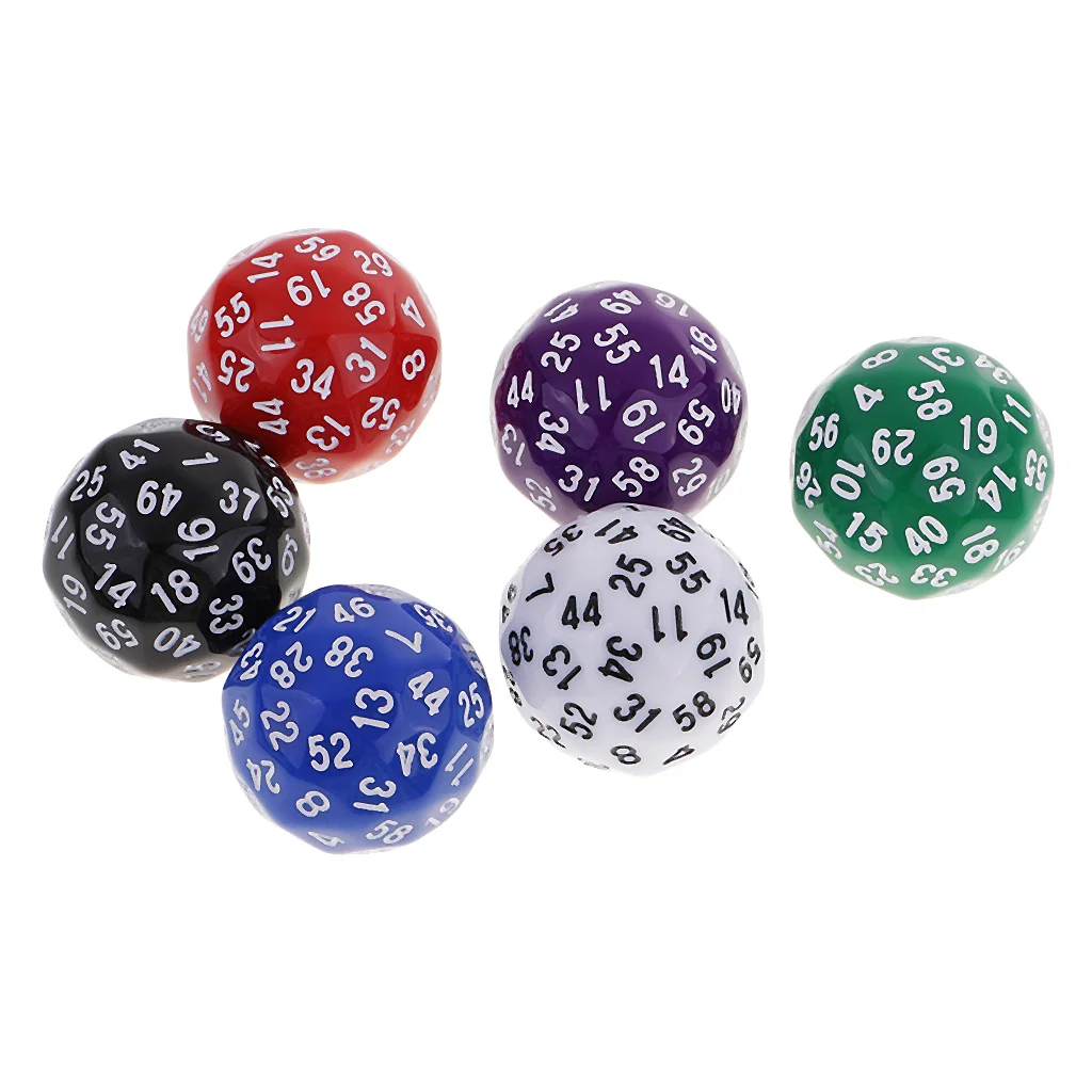 6 Pcs 60 Sided Dice D60 Polyhedral Dices Dungeon & Dragons RPG Board Game for Funny Family Housework Game Family Kids Pub Club