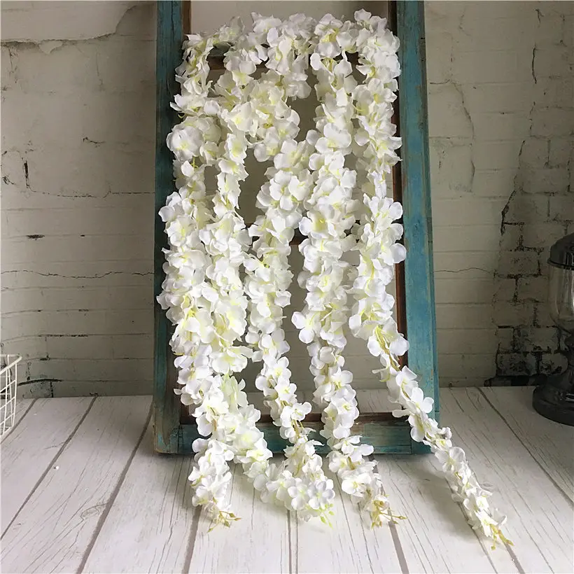 

90cm Hydrangea string Artificial Flower Vine white Silk Hydrangea rattan DIY Wedding party Decoration Wall backdrop flowers