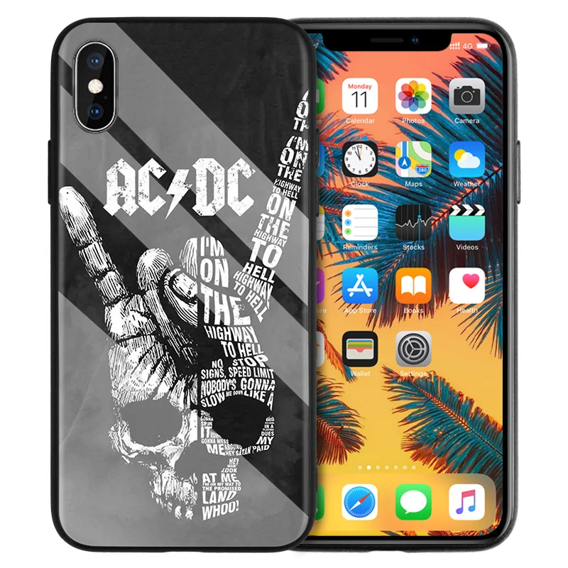 Чехол из закаленного стекла для iPhone 7 чехол для iPhone 8 6 6S 11 11Pro X XR XS MAX Plus ACDC Rock Ac DC Angus Young Print Back Shell