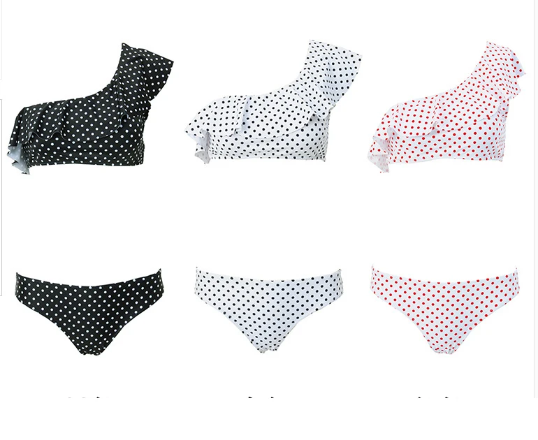 2018 One Shoulder Flounce Bikini bickinis mujer Ruffle Swimwear Dot Printing Brazilian Bikini Set Striped Print bickinis mujer 2018 One Shoulder Flounce Bikini bickinis mujer Ruffle Swimwear Dot Printing Brazilian Bikini Set Striped Print bickinis mujer