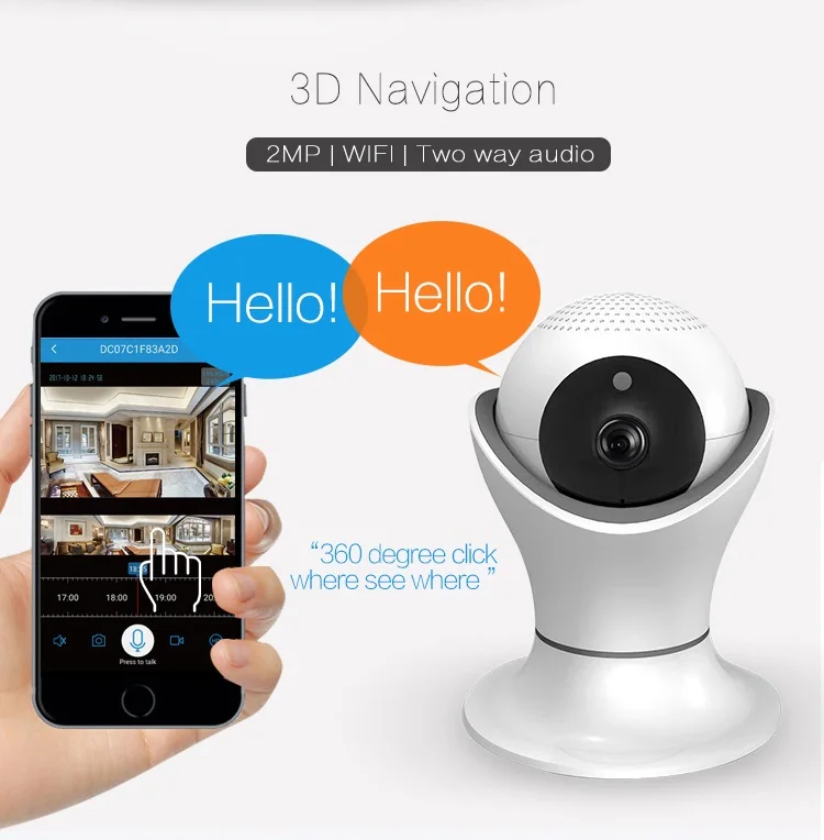 SmartYIBA 1080P 2MP Wifi Camera 3D Panoramic Navigation Smart Security Camera Two Way Audio CCTV Camera+64G TF Home Surveillance