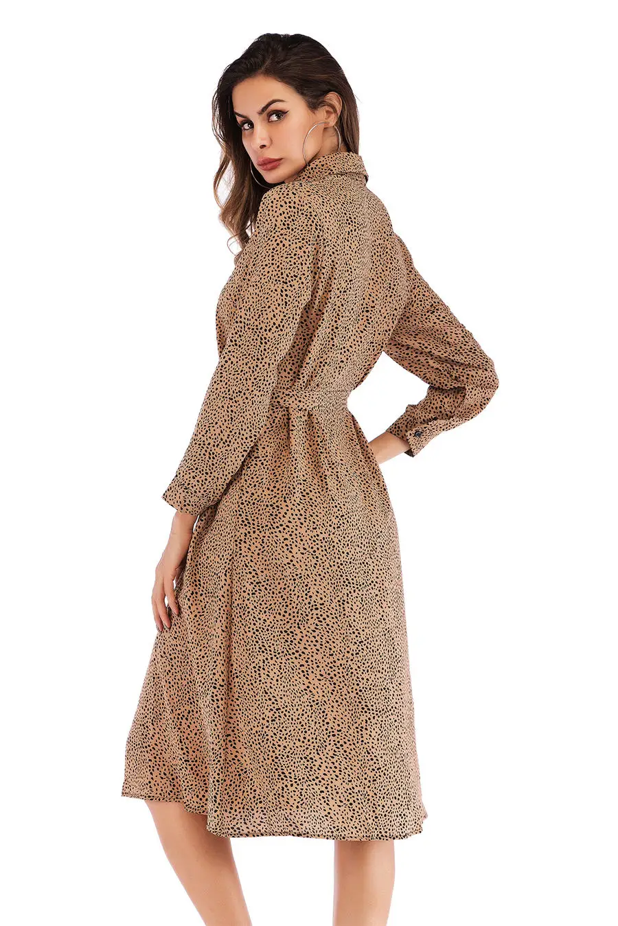 Gladiolus Chiffon Spring Dress Women 34 Sleeve Turn-Down Collar Leopard Print Belt Women Shirt Dress 2019 Autumn Sexy Dresses (49)