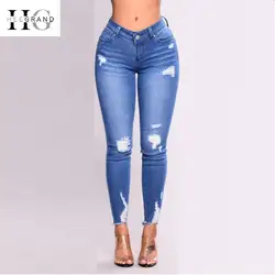 HEE GRAND/женские джинсы 2018 плюс Размеры 3XL прикладом подъема джинсовые узкие брюки середины талии стрейч тощий промывают рваные брюки WKN616