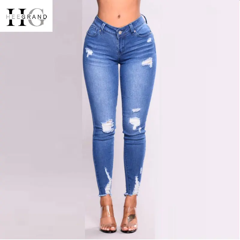 

HEE GRAND Woman Jeans 2018 Plus Size 3XL Butt Lifting Denim Pencil Pants Mid Waist Stretch Skinny Washed Ripped Trousers WKN616