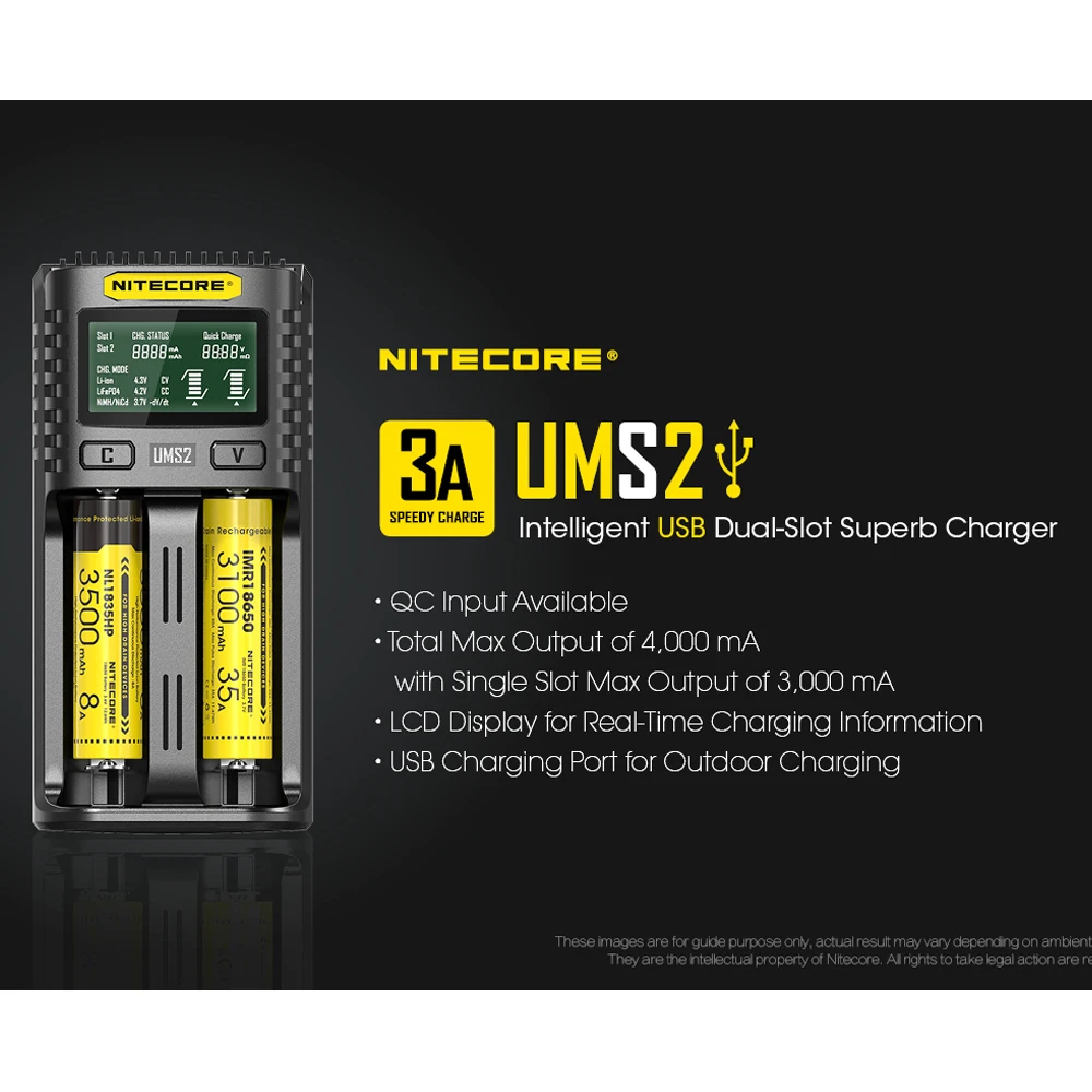 NITECORE UMS2 UMS4 UM2 UM4 SC4 интеллигентая(ый) QC Зарядное устройство для 18650 16340 21700 20700 22650 26500 18350 aa aaa Батарея Зарядное устройство