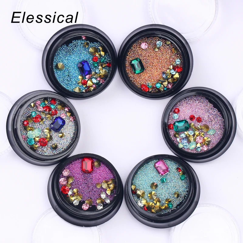 Elessical Mix Size Multi-color Rhinestone Nail Art Jewelry Tiny Glass Beads Decoration Gem Stone DIY Manicure | Красота и здоровье