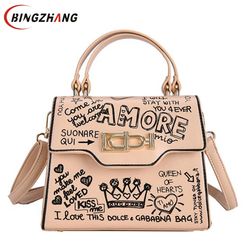 

Designer Street Graffiti Handbag Women bag PU Leather Small Flap Bag Luxury Shoulder Crossbody Bag For Women Clutch Purse l9-14