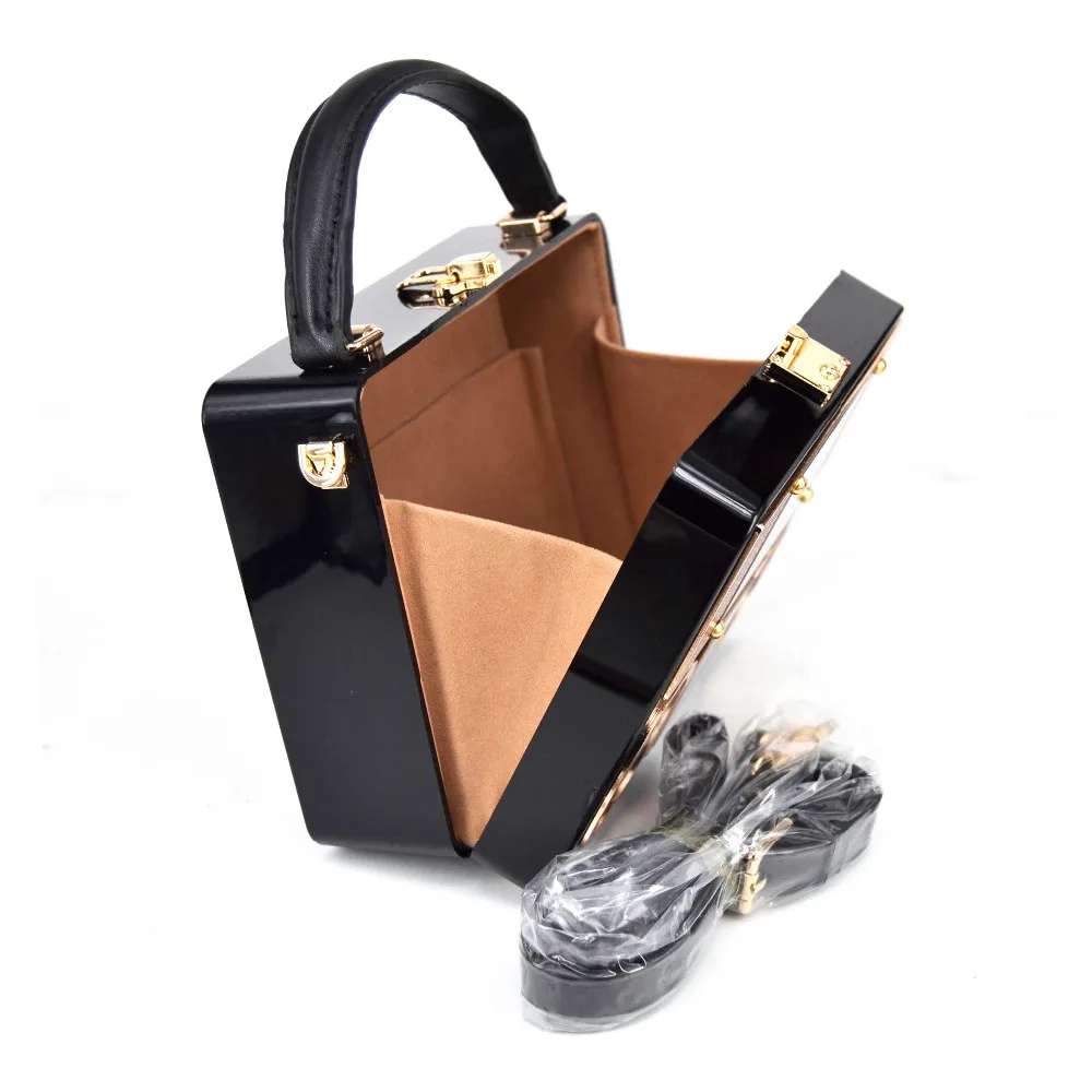 Черный акриловый клатч с радио-коробкой, модные вечерние сумочки, вечерняя сумочка, женские сумочки с ремешком, сумка через плечо