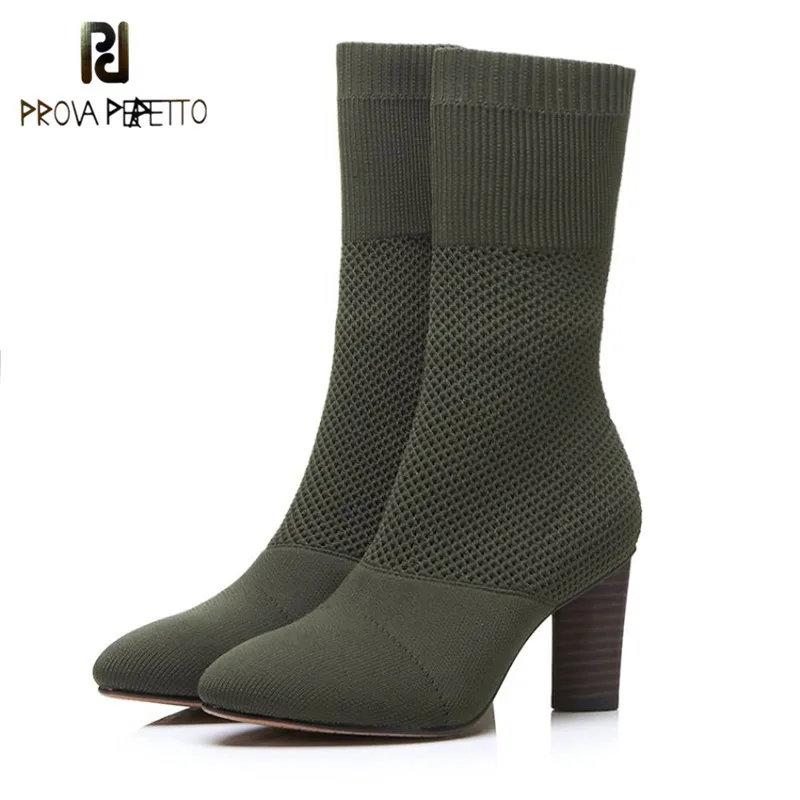 

Prova Perfetto 2018 New Spring Woolen Kntting Sock Boots Elastic Stretchy High Heels Short Boots For Spring Women Sock Boots