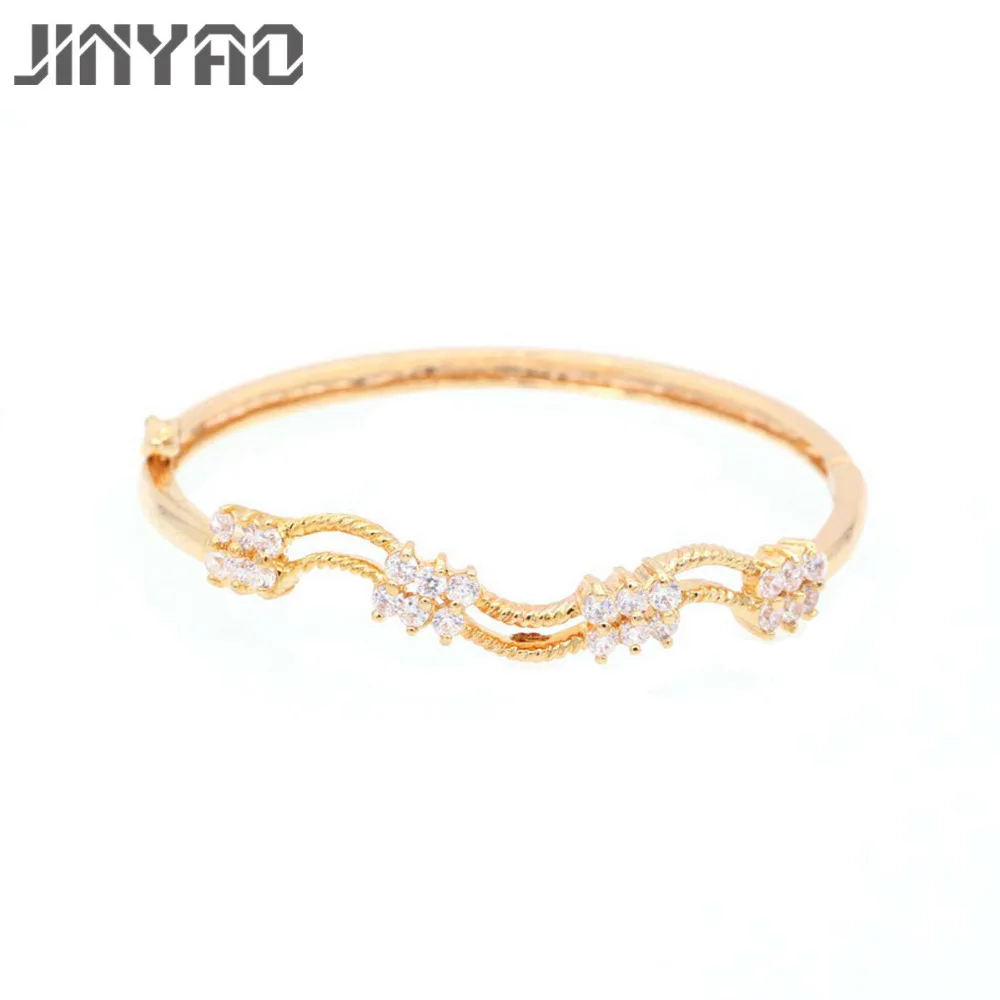 JINYAO Fashion Simple Champagne font b Gold b font Color Flowers White Zircon Charm Wrist font