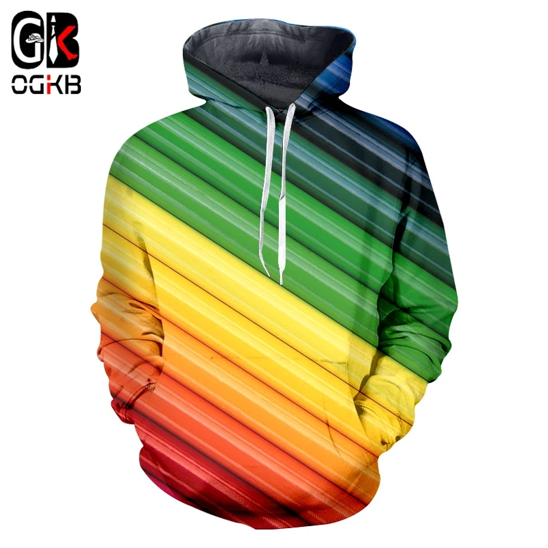 

OGKB Spring Man New Pullover 3D Printed Colorful And Stripes And Lines Hoodies Harajuku Plus Size 6XL Men Clothing
