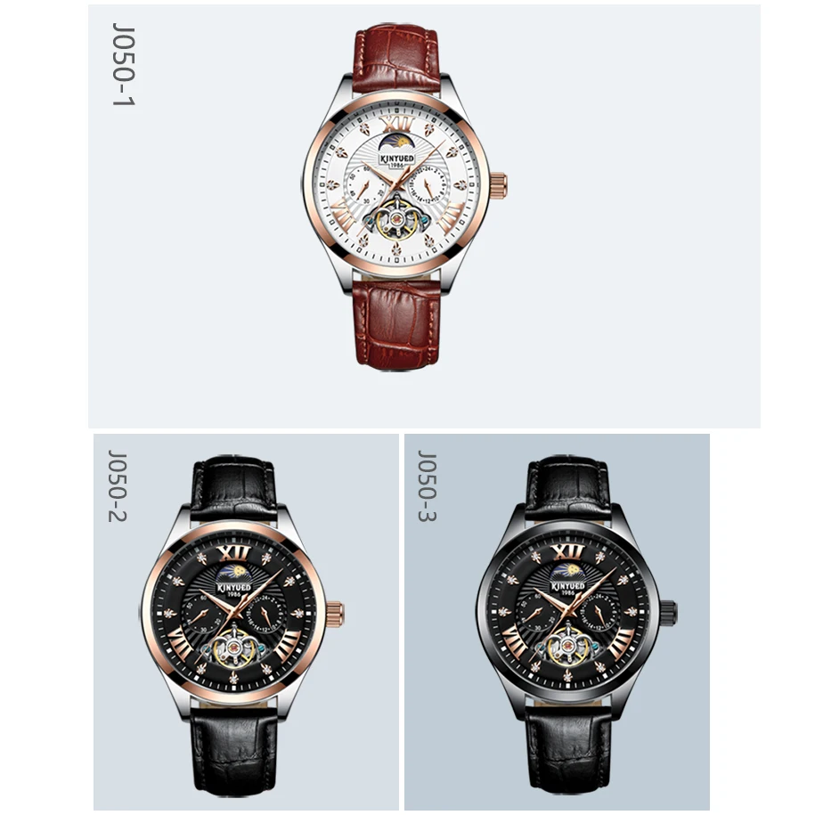 KINYUED Chronograph Fashion Brand Watch Men Automatic Mechanical Luxury Skeleton Watches Moon Phase Male Hand Wristwatches 2018