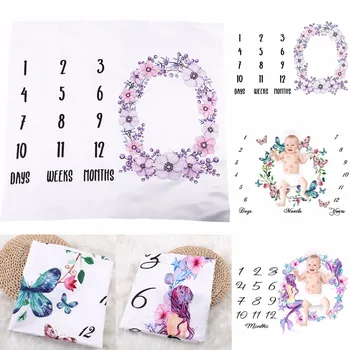 

Baby Blanket Flower Mermaid Buttlefly Newborn Swaddle Wrap Milestone Blanket Photography Prop Monthly Growth Number Background