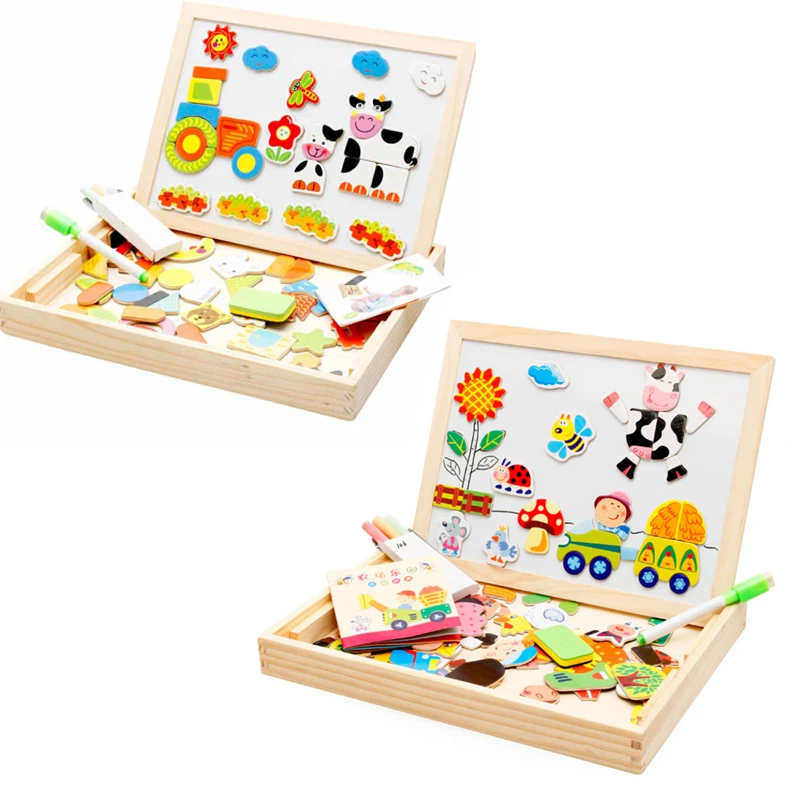 Доска для рисования, магнитная головоломка, двойной мольберт, детская деревянная игрушка, альбом для рисования, подарок для детей, развивающая игрушка