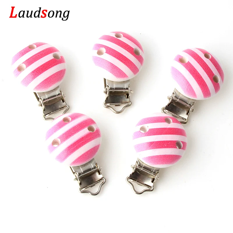 

5Pcs Stripe Baby Pacifier Clips Fit Infant Metal Wooden Teething Teether Soother Clasps Baby Necklace Accessories 29x44mm