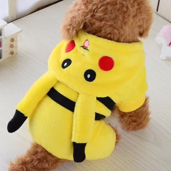 

Fashion Cute Pet Dog Clothes Coral Velvet Pikachu Pet Morph Four Feet Pet Clothes for Cat and Dog Puppy Hooded Jacket