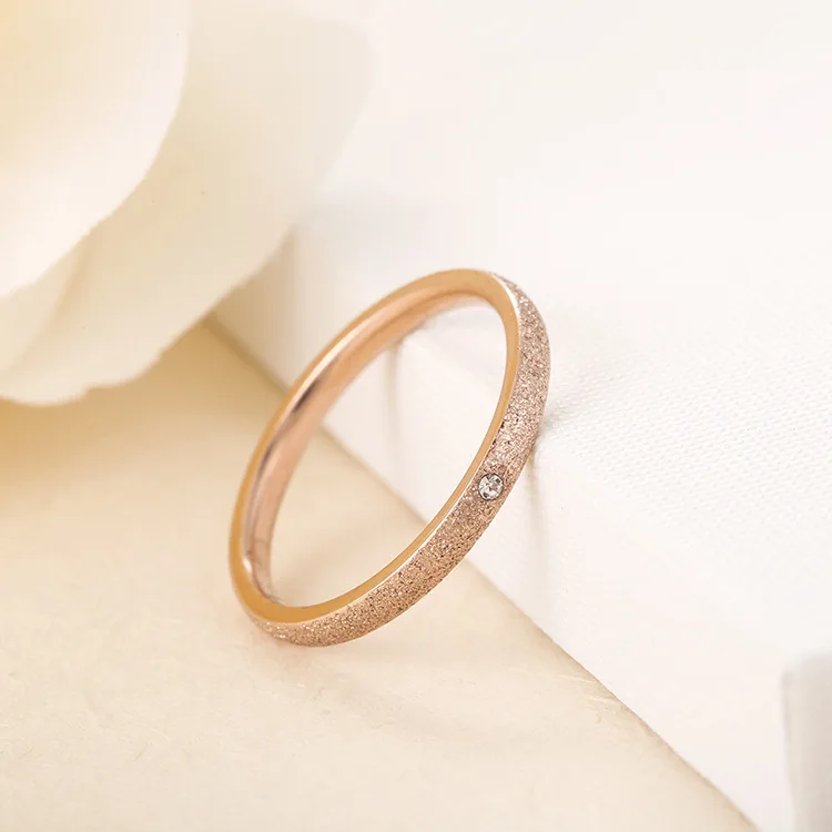 

New Design Vintage Frosted Titanium Steel CZ Crystal Ring Rose Gold Engagement Wedding Rings Jewelry For Women Anneau BXJ36