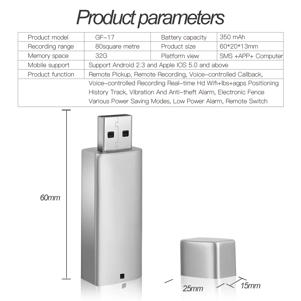 Мини USB отслеживание 60*25*15 мм LBS Gsm трекер с микрофоном TF карта диктофон в режиме реального времени прослушивающее устройство