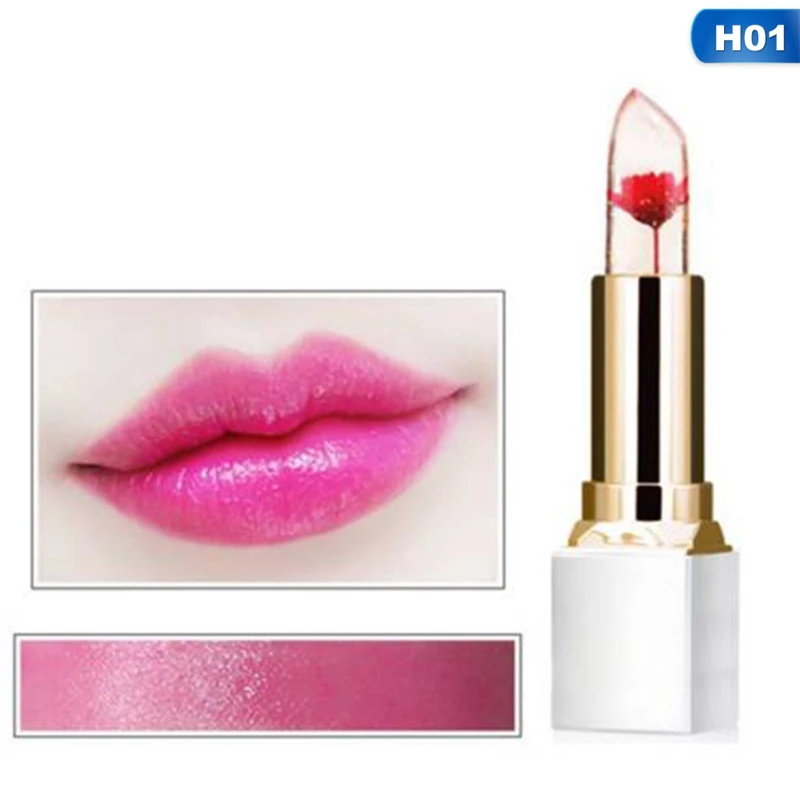 Прозрачный натуральный красный Lip Stick Температура Цвет изменить длительный увлажняющий крем цветок желе помады макияж - Цвет: 01
