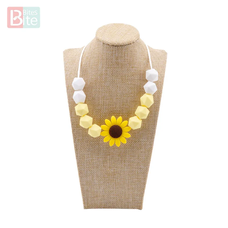 

Bite Bites 1pc Sunflower Baby Teething Necklace Food Grade Silicone Beads Baby Goods Tiny Rod BPA Free Chewable Rodent Teether