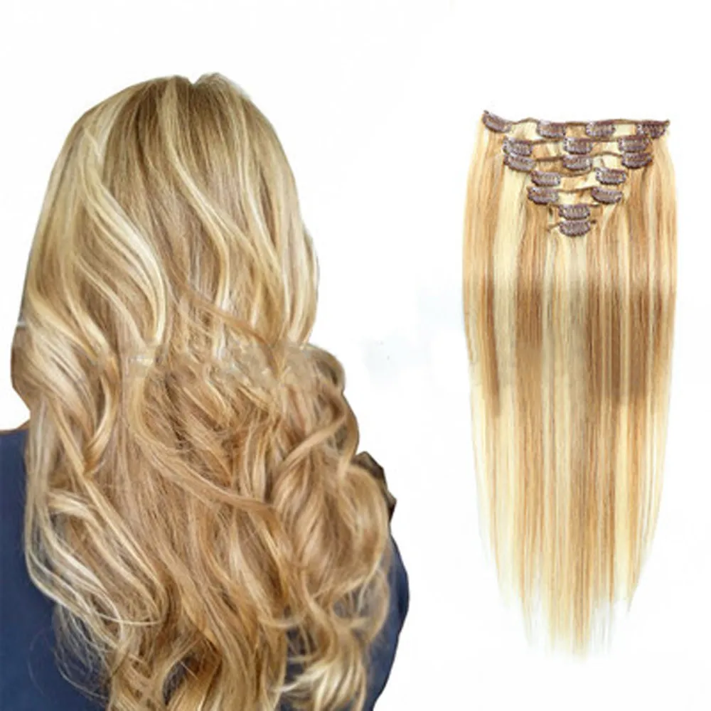 

New 7 Pieces 20inch Clip In Remy Real Human Hair Extensions Full Head Hair Clip In Human Hair Extensions Body Wave Wig 40pNo24